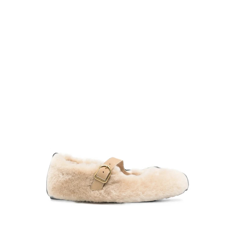 beige sandalen met gesp en shearling voering