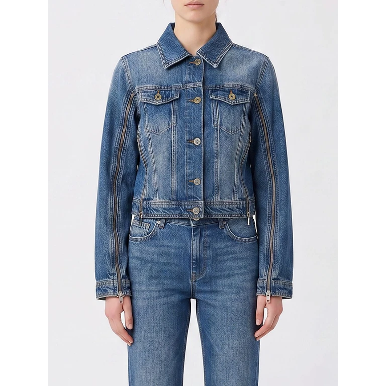 Jeansjacke aus Baumwolle mit Reißverschluss-Ärmelbündchen und Metallknöpfen