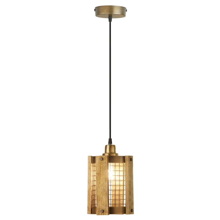 5" W Maxine Brushed Gold Metal Pendant Light with Wood Shade