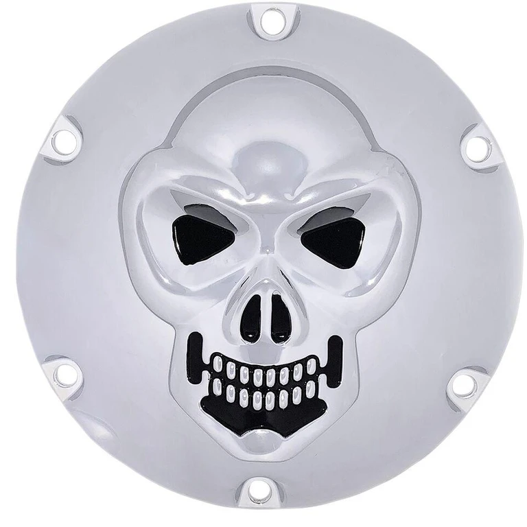 33-0067SKD - Drag Specialties Chrome 3-D Skull Derby Cover For Harley Davidson XL 1200 C 2004-2020 - Black/Chrome