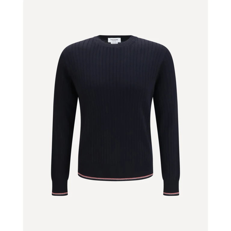 Crewneck cotton knit Sweater with 4-bar detail Male 3