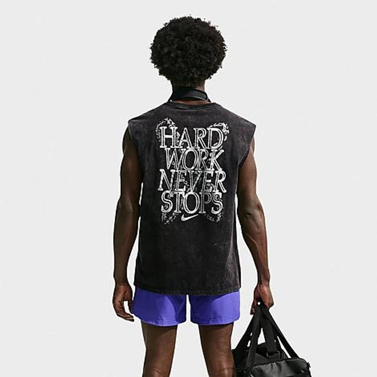 Men's Hard Work Never Stops Sleeveless Training T-Shirt in Black Size: Small