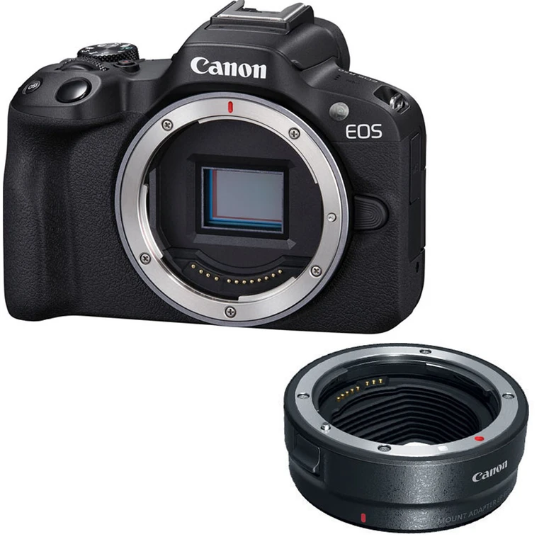 EOS R50 Systemkamera-Gehäuse mit EF-EOS R Mount-Adapter