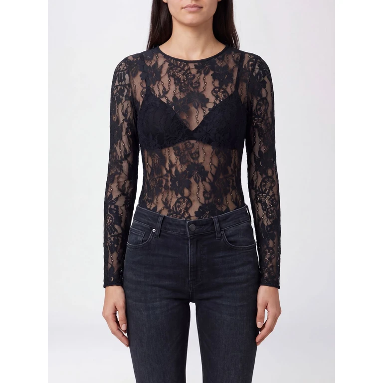 Long-Sleeved Slim Fit Lace Top with Crew Neck (7616TF26RBOGR)