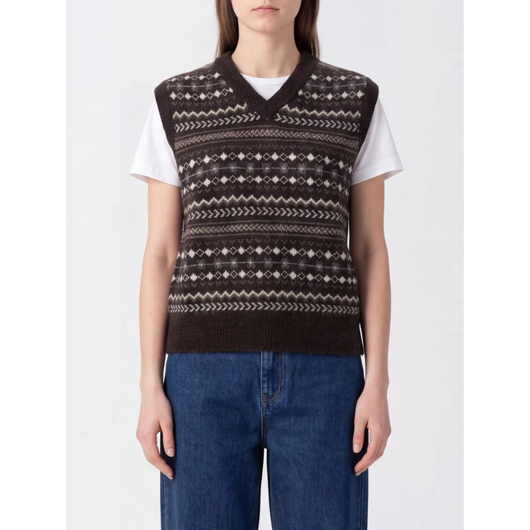 Jacquard Knit Waistcoat in Wool and Alpaca Blend with V-Neck (UDSW6C117DEEPBROWN)