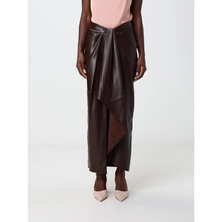 High-Waisted Asymmetrical Midi Skirt in Faux Leather (HG10784749MOCHA)