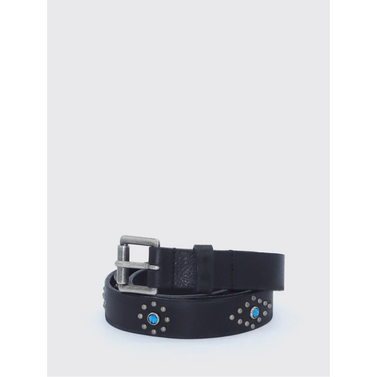 Black Leather Belt with Embroidery and a Metal Buckle (26SHTCI008BLACK)