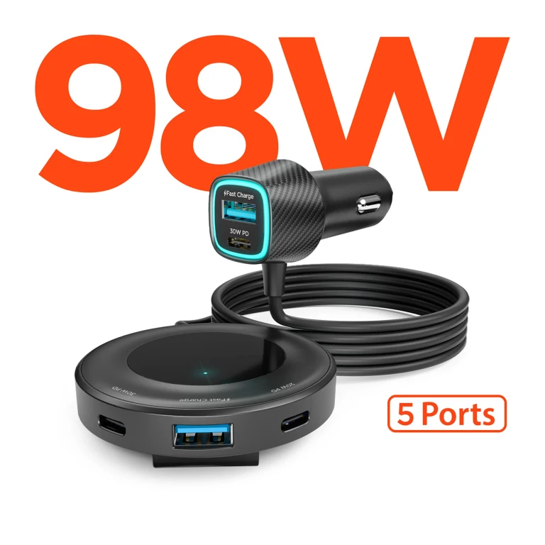 98W 5-Port Front & Backseat Fast Car Charger