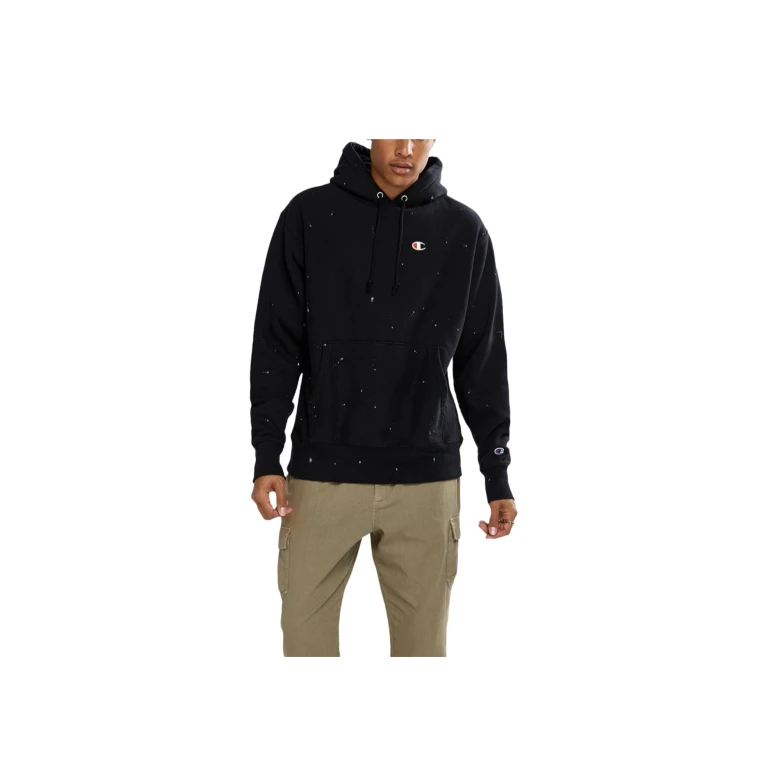 C Life Reverse Weave Paint Splatter Men's Hoodie - Black