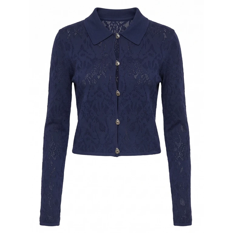 Denim Culture Cardigan With Polo Collar