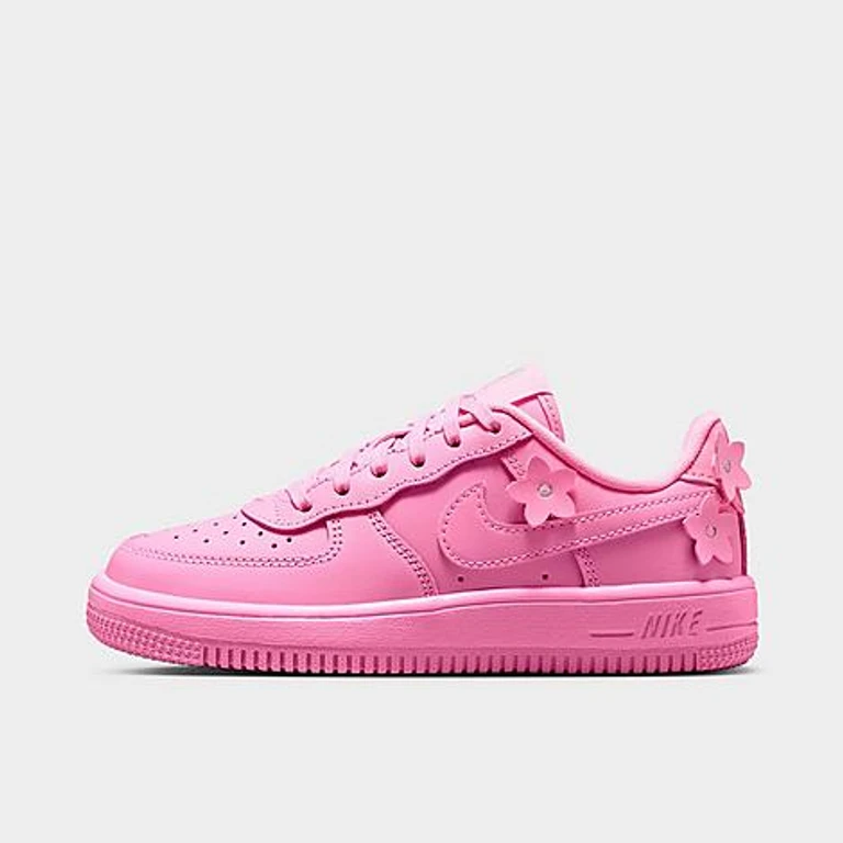 Girls' Little Kids Force 1 Casual Shoes in Pink Rise/Pink Foam/Metallic Silver Size: 1.0