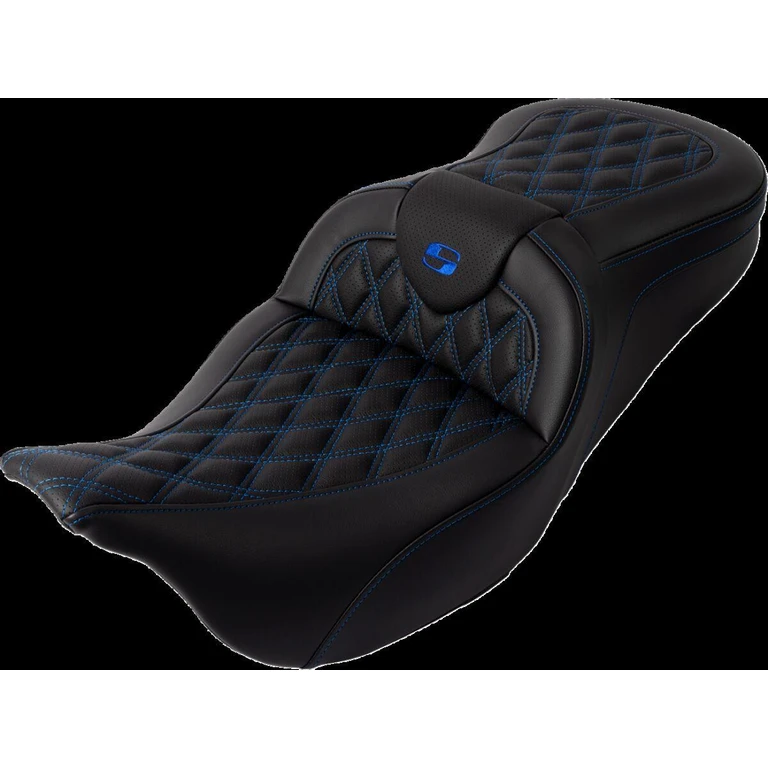 808-07B-182B1 - Saddlemen Roadsofa Lattice Stitch Seat For Harley Davidson FLHR 1584 2008 - Black/Blue (Driver Seat Length:38 cm)
