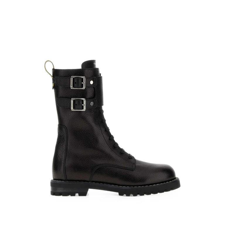 Commando Buckled Pebbled-leather Boots