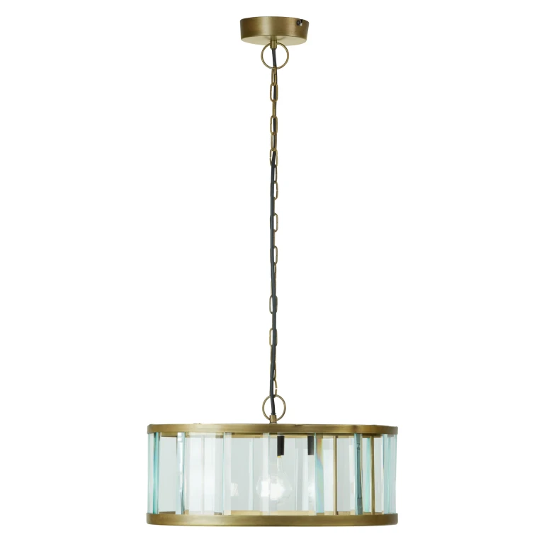 17" W Angelina Gold Metal and Beveled Glass Pendant