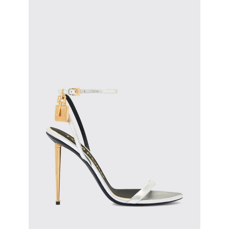 Padlock Gold Laminated Leather Sandals with Stiletto Heel (W2272LSP014GTAA)