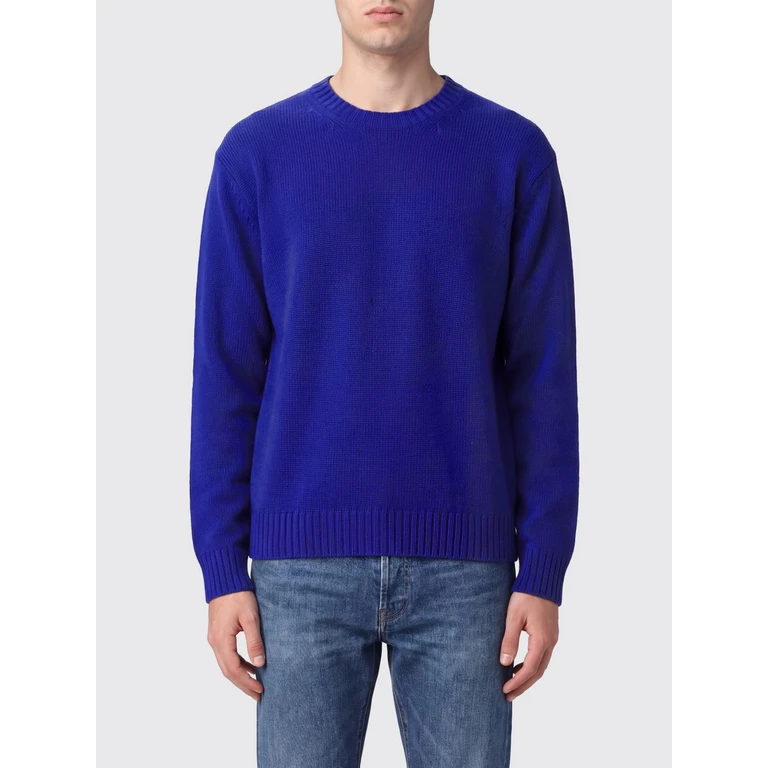Crewneck Jumper in Merino Wool with Dropped Shoulders and Ribbed Trims (KCL092YMW167UBV)