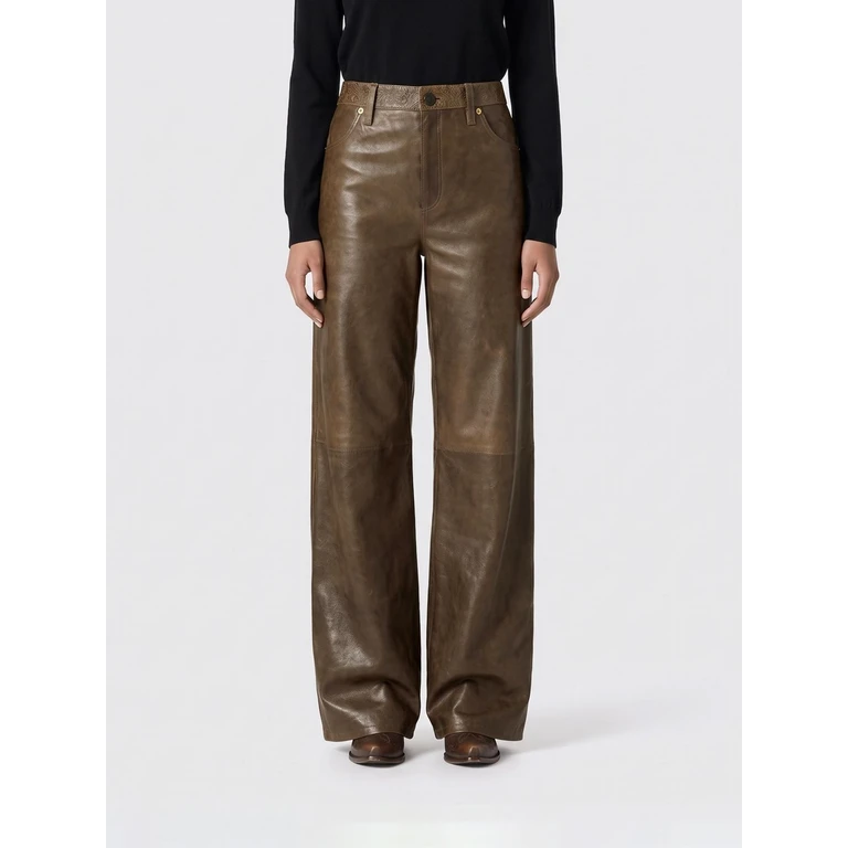 Pantalon en cuir taille haute à jambe large