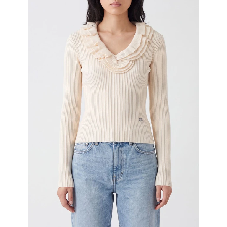 Slim Fit Ribbed Wool V-Neck Jumper with Butterfly Logo (A1040528135)