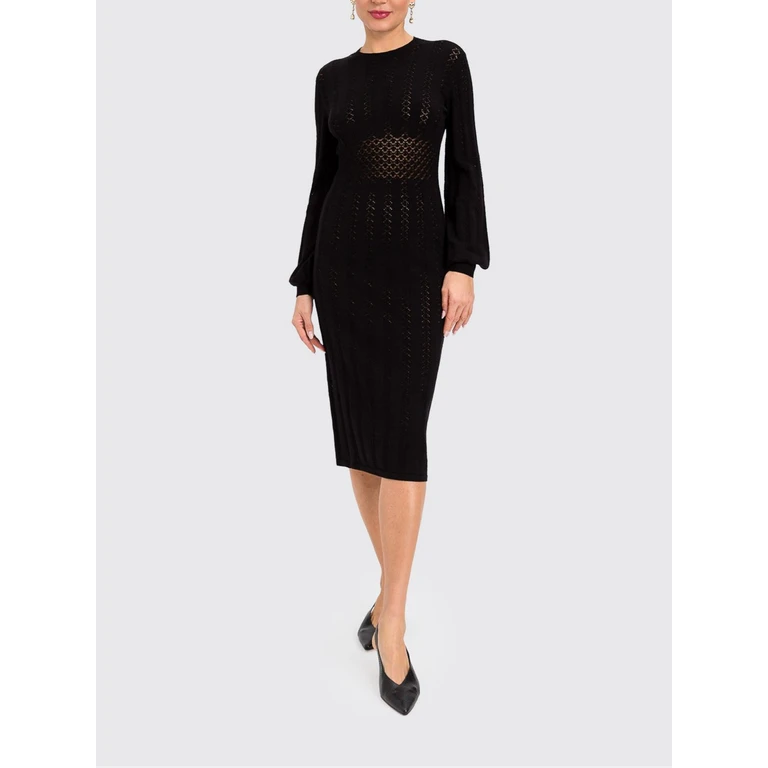 Midikleid aus Viskose-Mix-Strick in Schwarz