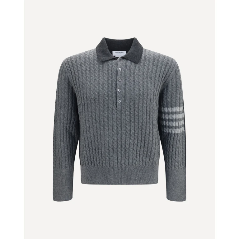 4-Bar cable-knit long-sleeve Polo Sweater Male 2