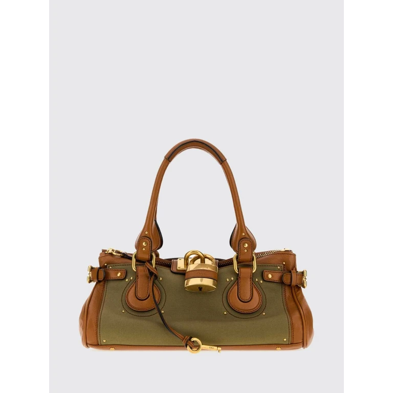 CHLOÉ Shoulder Bag in Cotton and Bovine Leather with Padlock and Studs (CH26WS802T7626M)