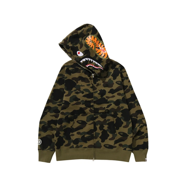 Camouflage-print Shark-motif Full-zip Hoodie