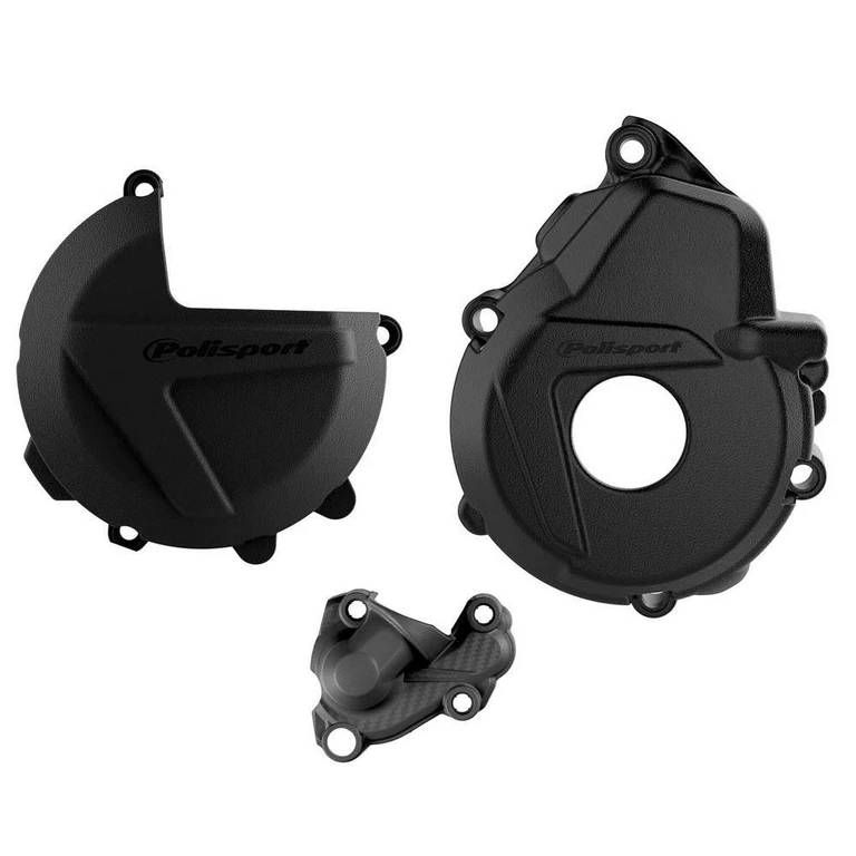 90982 - Polisport Clutch & Ignition Cover Protectors For KTM/Husqvarna EXC-F 250/350 2017-2023, FE 250/350 2019-2023 Black