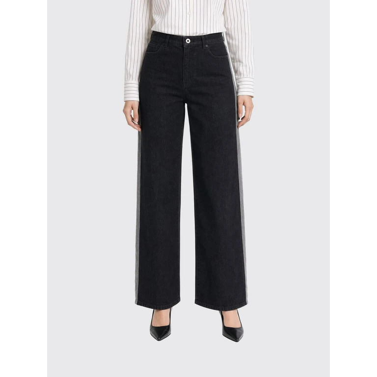 Bicolor Cotton Denim High-Waisted Palazzo Jeans (8P0028D1101K504)