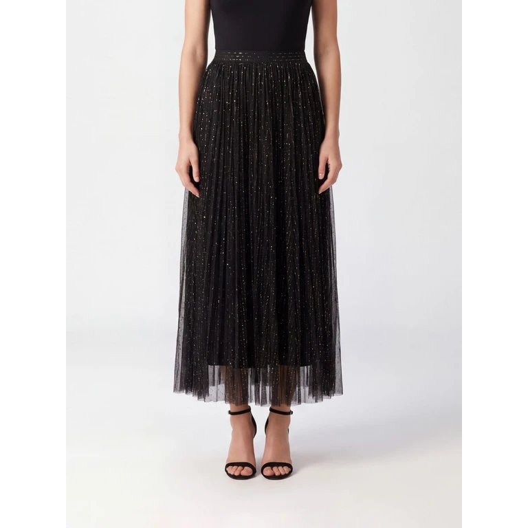Falda midi plisada de talle alto en tul