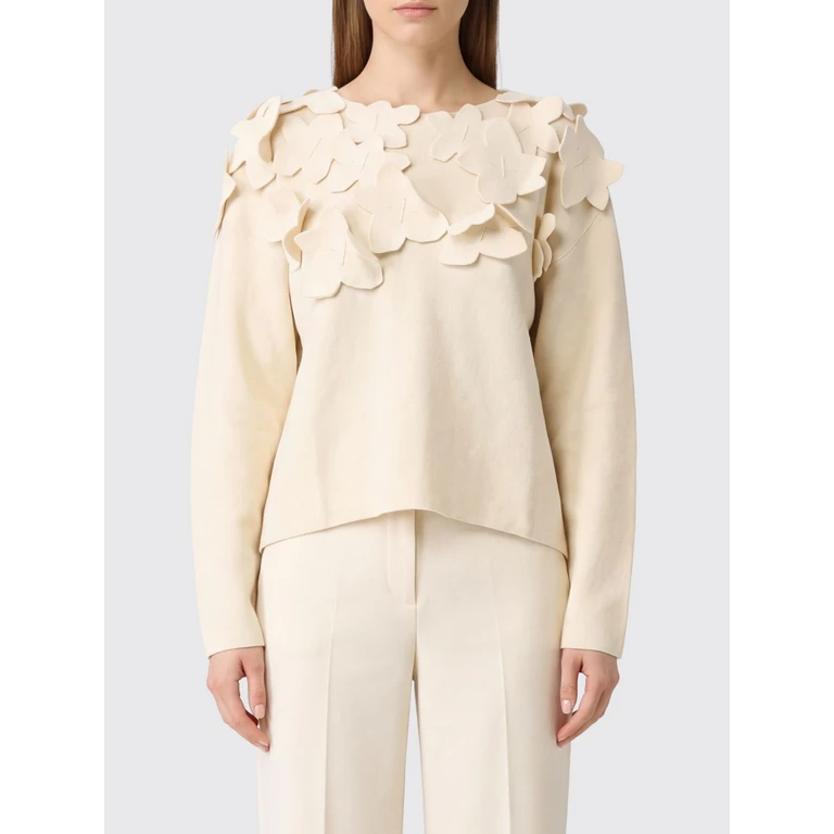 Pull Coco col rond en laine vierge avec fleurs appliquées