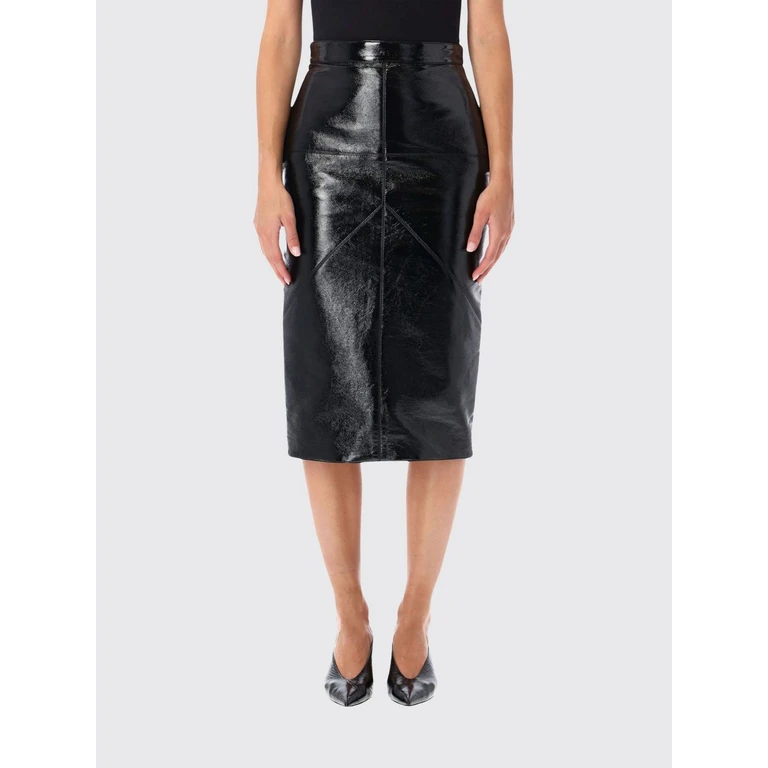 High-Waisted Coated Cotton Long Pencil Skirt with Back Slit (ST0203637810)