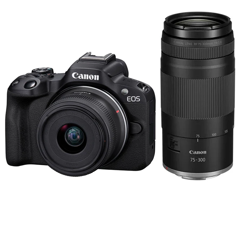 EOS R50 Systemkamera mit RF-S 18-45mm f/4.5-6.3 IS STM Objektiv und EF-EOS R Mount-Adapter