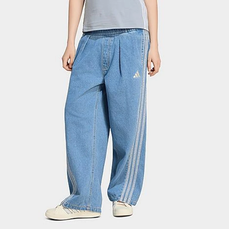 adidas Women's Originals Stadium Washed Loose Denim Pants in Crystal Sky Size: XXS