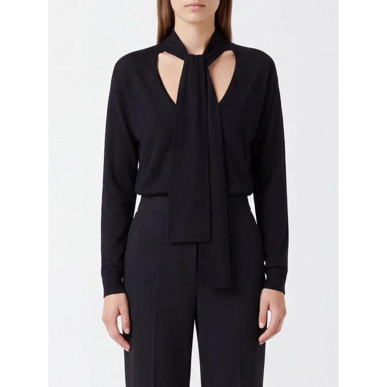 Wool Jumper with V-Neck and Scarf Collar (263FXB03003NERO)