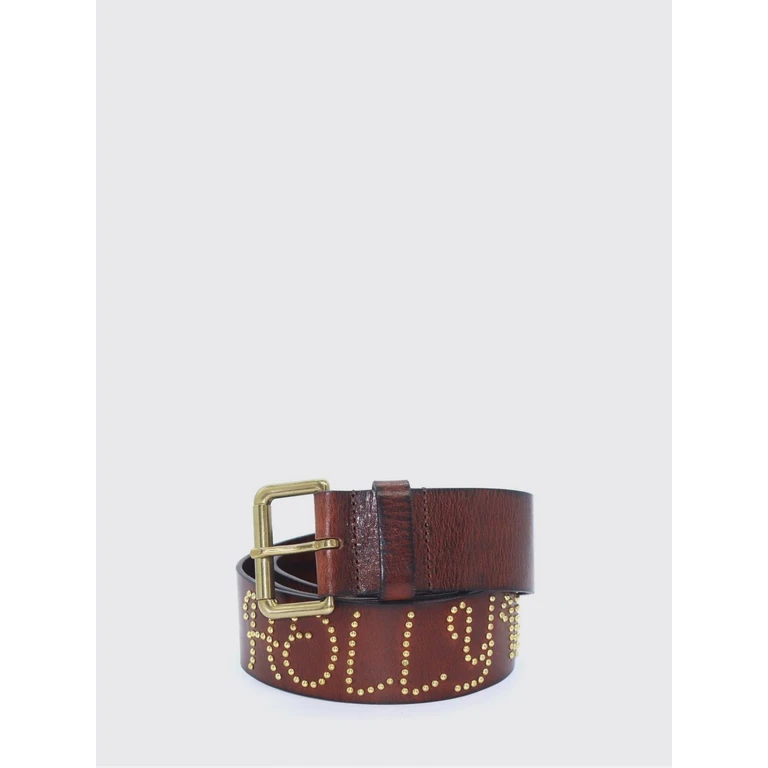 Dark Brown Leather Belt with Embroidery and Metal Buckle (26SHTCI002TMORO105)