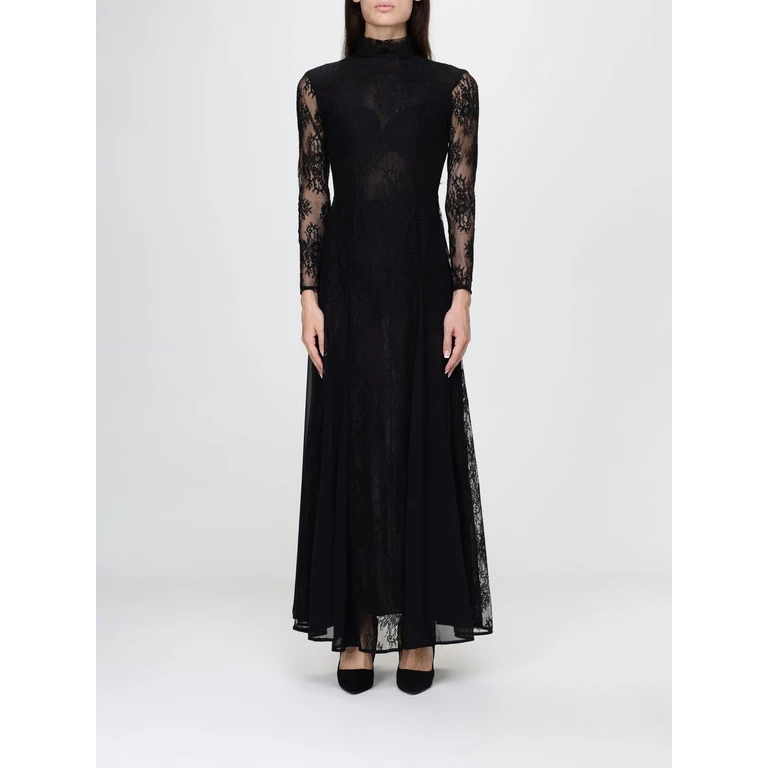 High-Neck Long Sleeve Lace Long Evening Gown (HV39104806NERO)