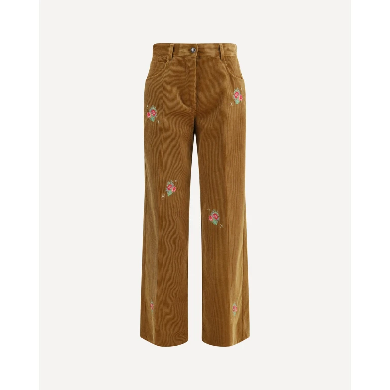 High-Waisted Wide Leg Embroidered Cotton Velvet Trousers (15322BISMYPANTSF50M)