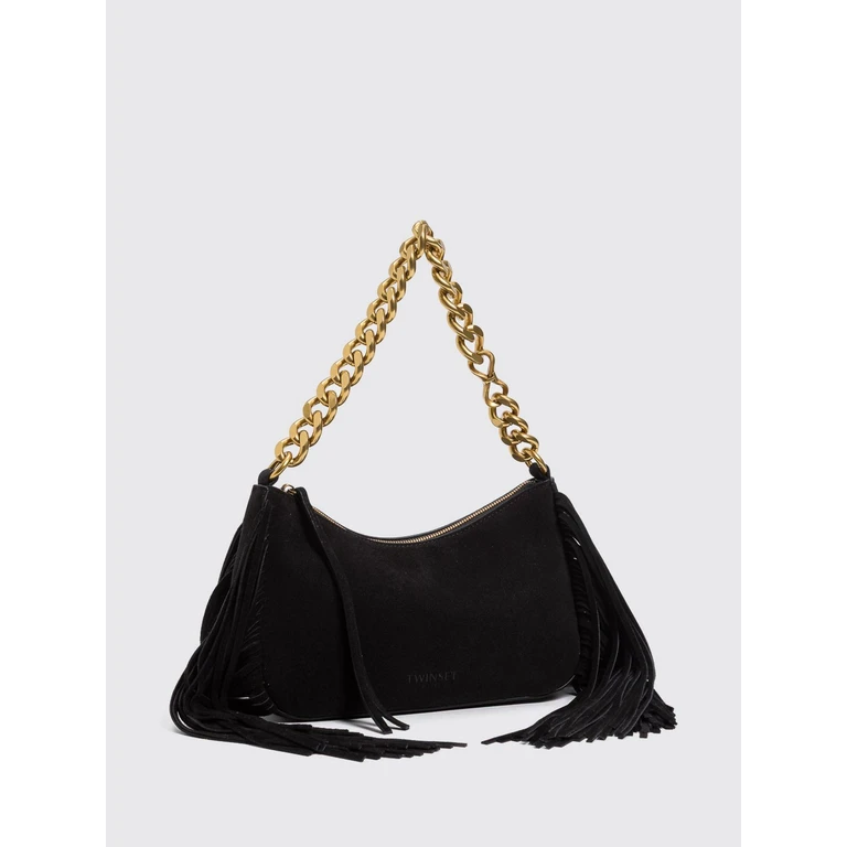 Twinset Liliane Suede Shoulder Bag with Fringes and Embroidery (262TB720500006)