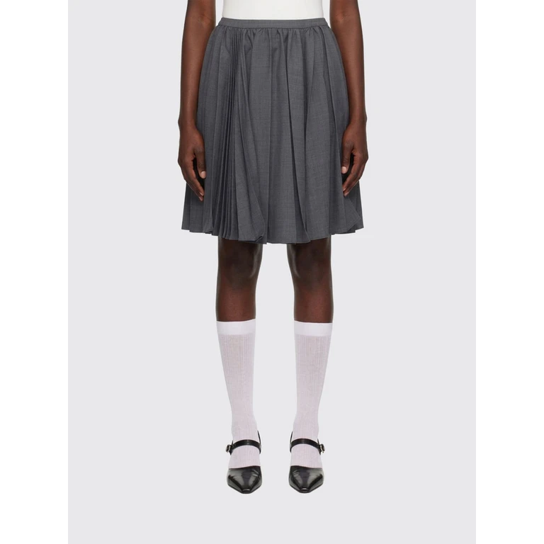 A-Line Midi Skirt in Wool Blend with Mid-Rise Waist (MWDFSK02FFV456GR100)
