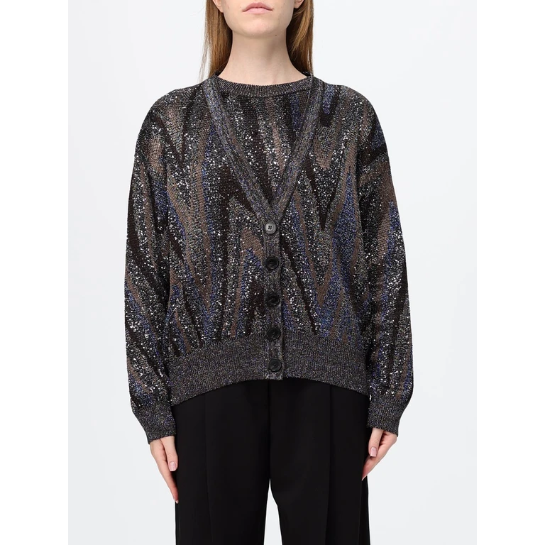 zigzag lurex cardigan met V-hals en knoopsluiting