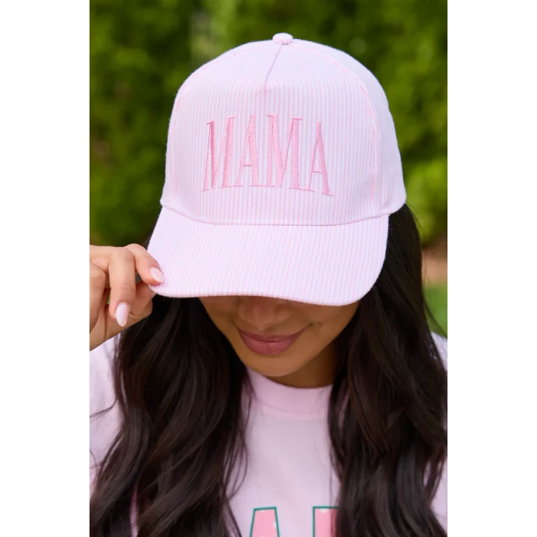 Pink Striped Mama Trucker Hat