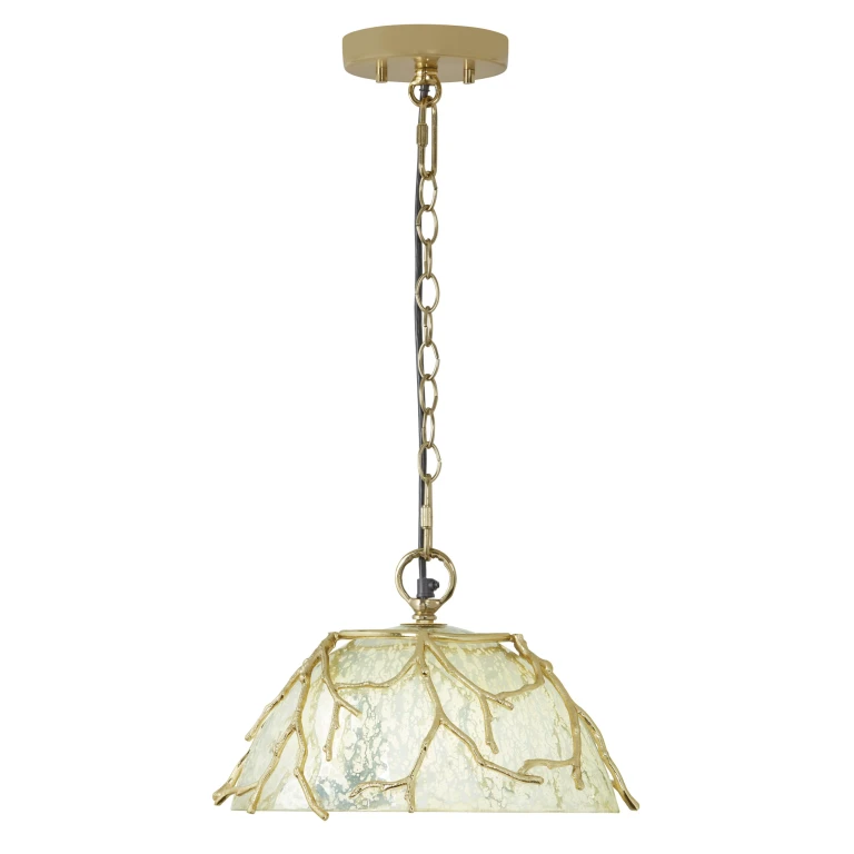 13" L Kate Gold Metal and Silver Glass Pendant Light
