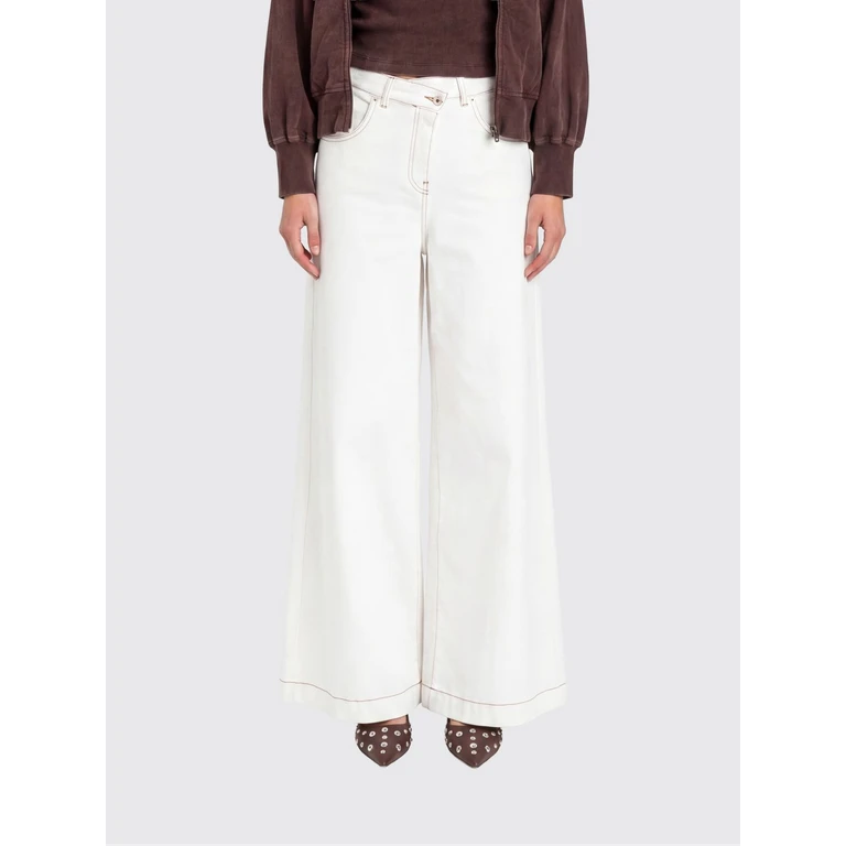 High-Waisted Wide-Leg Jeans in Stretch Denim with Asymmetrical Closure (261AP238412577)