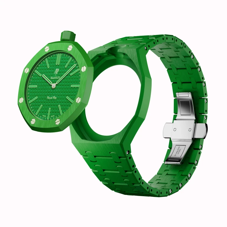 AP x Swatch Royal Pop Integrated Link Bracelet Band - Emerald Green - Vertical Crown Edition Waloo Watch Bands