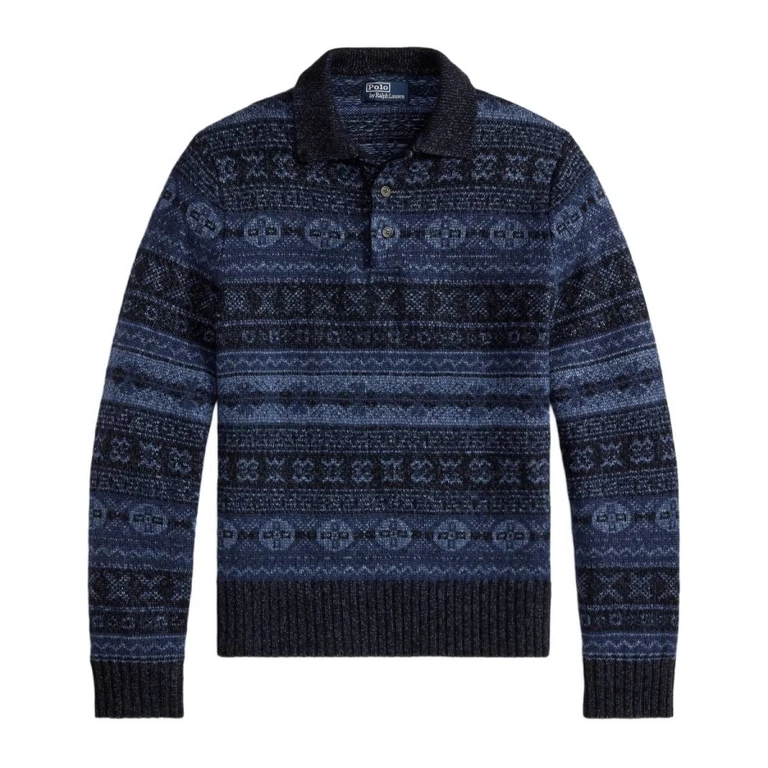 Fair Isle Wool-Linen Polo Sweater
