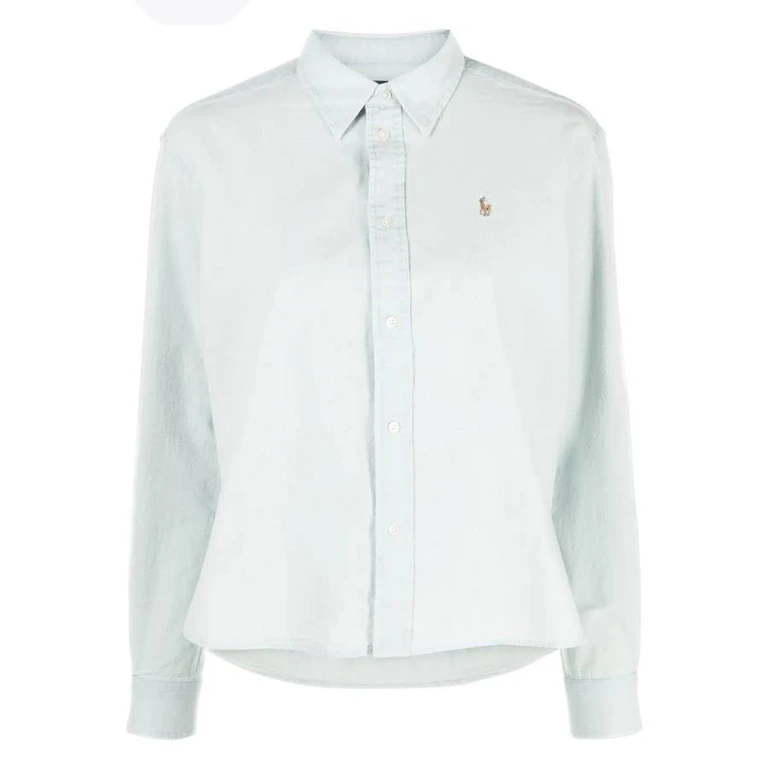 Cropped Boxy Chambray Shirt, Size Small