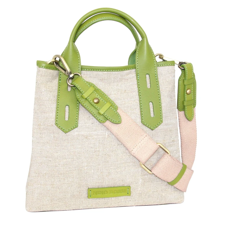 Alisha Linen/Leather Crossbody Bag - Green