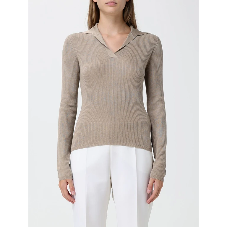 Ribbed Silk and Cashmere Knit Polo with V-Neck and Slim Fit (2621366101600002)