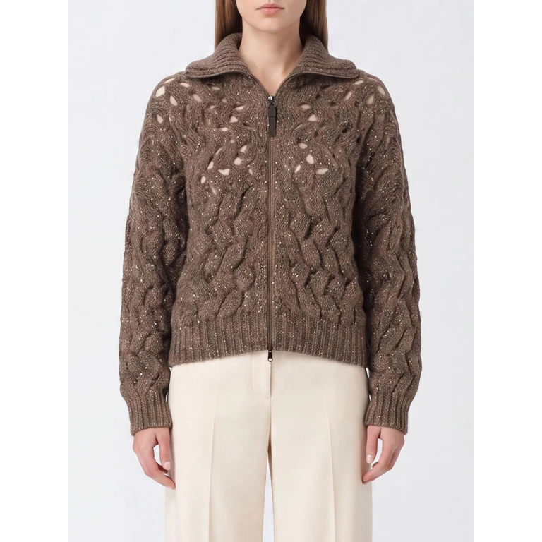 Open-Knit Mohair Wool Cardigan with Zip and Sailor Collar (MNT347516CLE69)
