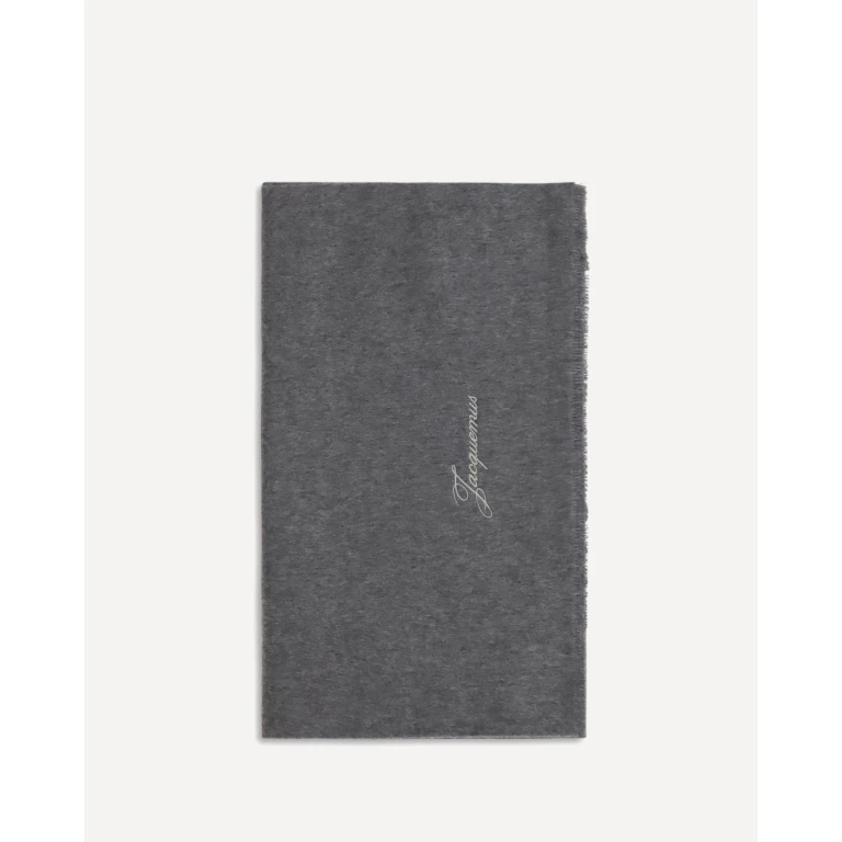 Wool and Cashmere Scarf with Embroidered Logo and Fringed Edges (ACU00792AK00290970)
